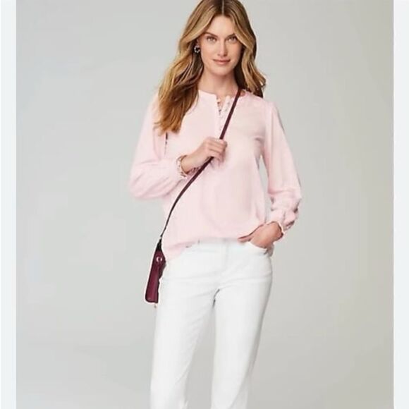 J Jill Pure Linen Light Pink Smocked Top size SP - Picture 1 of 5